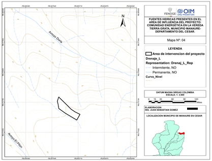 Mapa de fuentes hídricas presentes en el área de influencia del proyecto.
