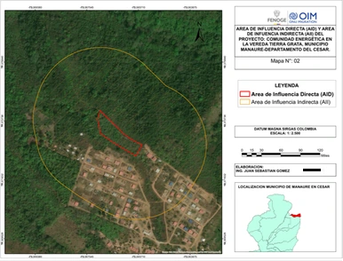 Mapa de área de influencia directa e indirecta del proyecto Comunidad Energética, vereda Tierra Grata.